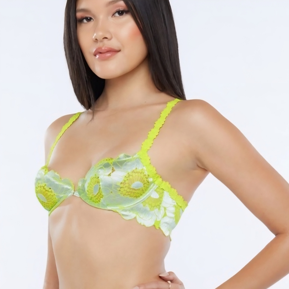 Savage X Fenty Neon Lime Green Floral Lace Underwire Bra